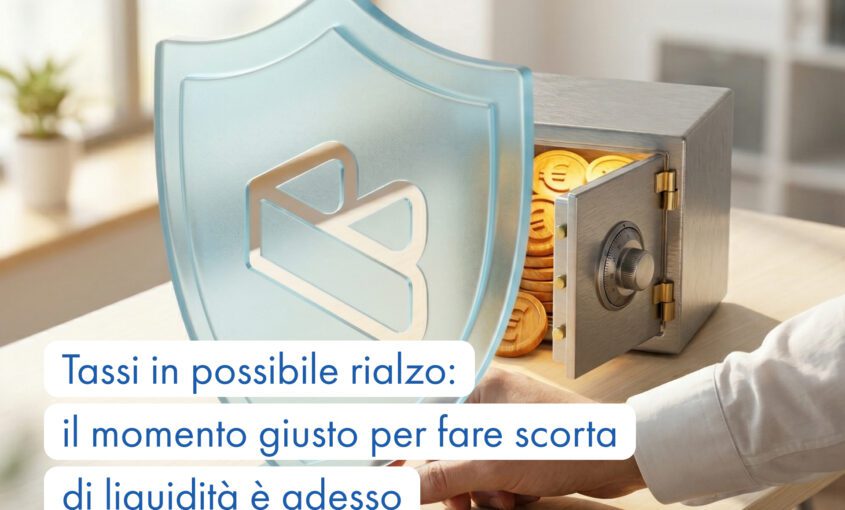 Tassi in rialzo e liquidità imprese con cassaforte e scudo a protezione del credito